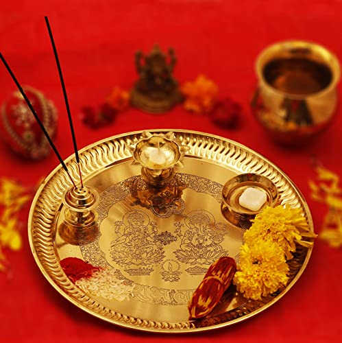 Handcrafted Traditional Brass Pooja Thali Set Worship Plate & Aarti Thali  for Prayers and Indian Brass Pooja Items 