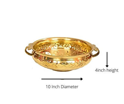 Urli Bowl Hammered Pure Brass Brass urli for Floating Flowers | Urli Pot | Brass Uruli Decorative (Size: 10 Inch Diameter & 4 Inch Tall)