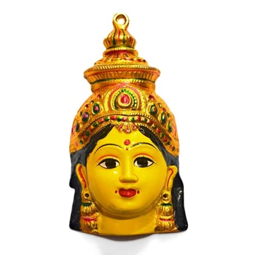 Yellow Ammavari Face8 Inch- Matha Face- Varalakshmi Face- Amman Face for Pooja (8 x 4)