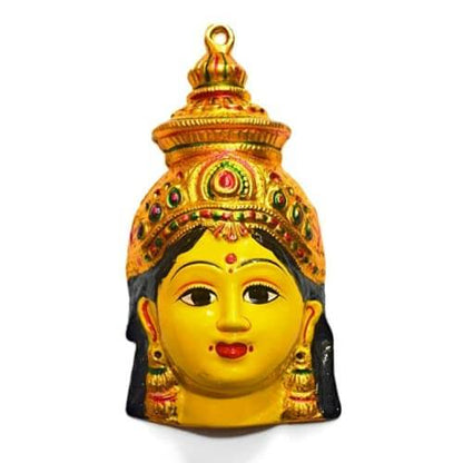 Yellow Ammavari Face 6" Inches- Matha Face- Varalakshmi Face- Amman Face or Pooja (6" x 3.5")