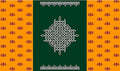 8 x 8 Ft - Yellow Red Lotus with Green Kolam (Muggu) Design - Traditional Backdrop Curtain for Pooja / Festival (Soft Crush Material) (Washable)