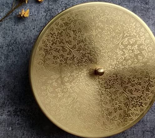 'Floral-Etched' Handcrafted Brass Spice Box Set For Kitchen With Spoon (7 Containers, 40 ML) - Masala Container Masala Dabba