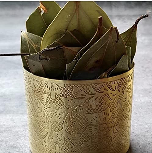 'Floral-Etched' Handcrafted Brass Spice Box Set For Kitchen With Spoon (7 Containers, 40 ML) - Masala Container Masala Dabba