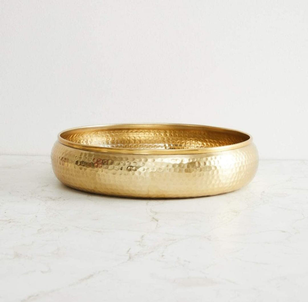 Handcrafted Antique Round Metallic Hammered Traditional Potpourri Urli Bowl Gold (Size 12 Inch)