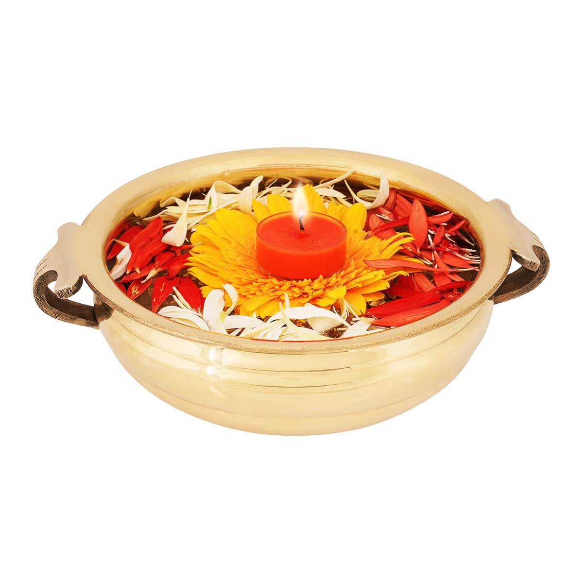 Traditional Brass Uruli Bowl for Home Decor & Flower Decoration, Pure Brass Urli Suitable for Home,Office & Gifting, Solid Uruli Decorative Bowl in Golden Color (6 "Inch)