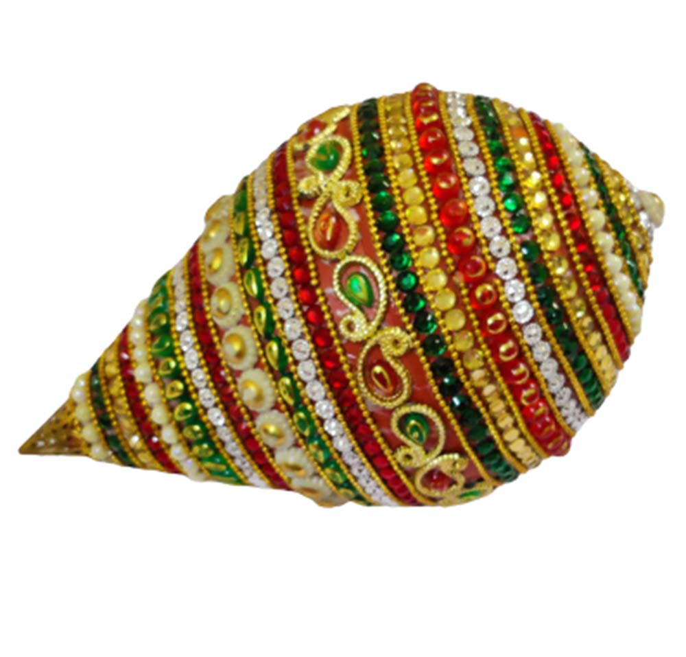 Kundan Peal & Stones Studded Decorated Shagun Nariyal Coconut (Size LxW: 16cm x 11cm)