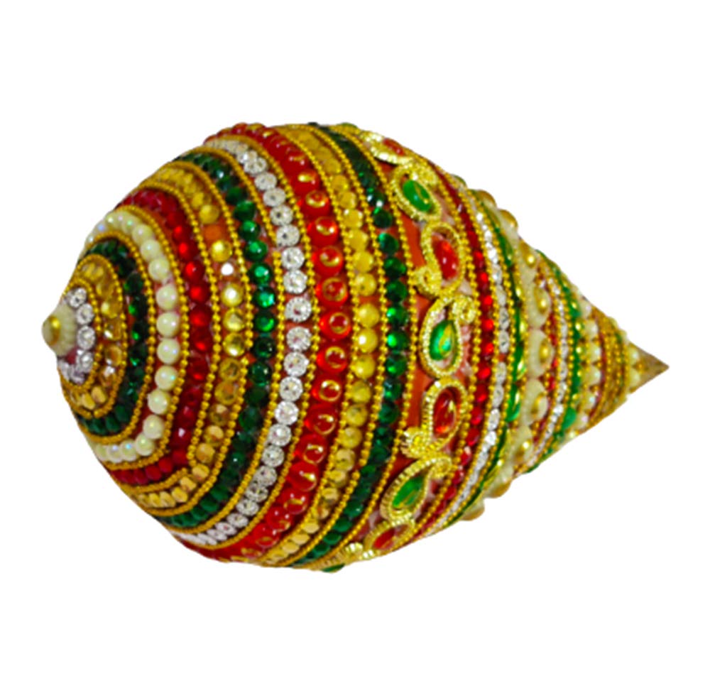 Kundan Peal & Stones Studded Decorated Shagun Nariyal Coconut (Size LxW: 16cm x 11cm)