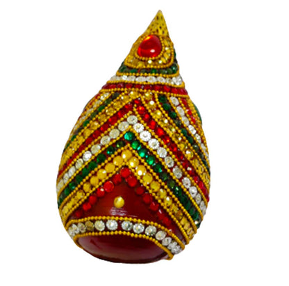 Kundan Peal & Stones Studded Decorated Shagun Nariyal Coconut (Size LxW: 16cm x 11cm)