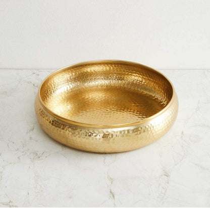 Handcrafted Antique Round Metallic Hammered Traditional Potpourri Urli Bowl Gold (Size 12 Inch)