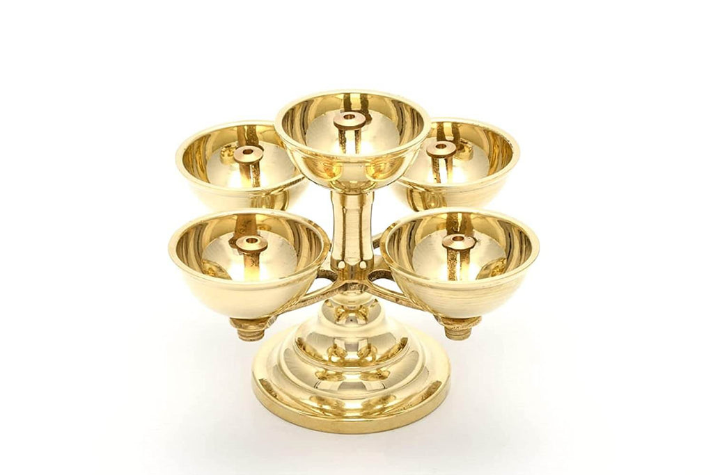 5 Faced Ethnic Brass Panchadeep or Bhadradeepam