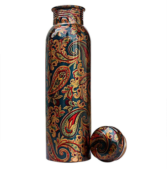 Printed Art Copper Water Bottle (1 Litre) for Healthy Living - School, Office, Travel, Gym (Green Color)