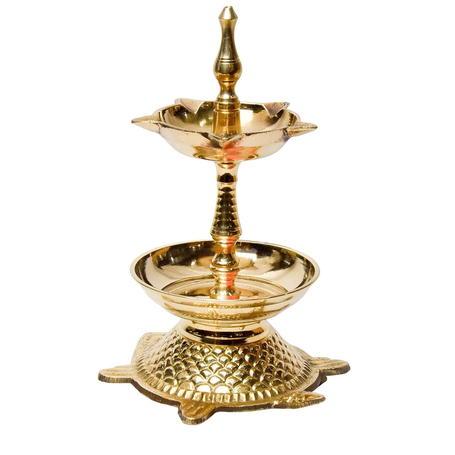 Pure Brass Modern 5 Face Kachua Deep, Deepak, Diya for Pooja (Size: 6.25 Inches, Weight: 380 g)