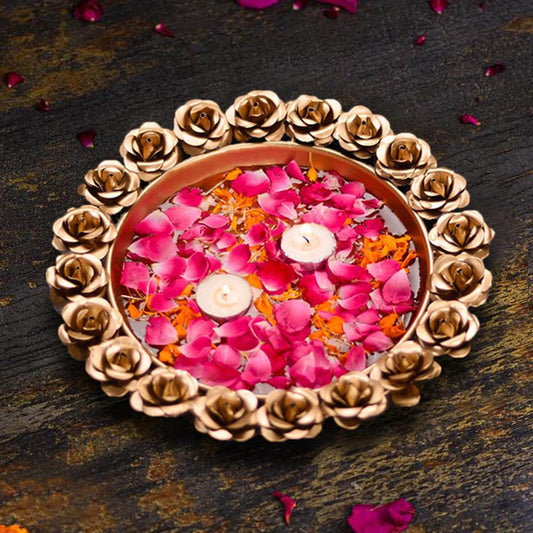 Rose Urli Bowl (Pack of 1) Decorative Bowl for Floating Flowers and Tea Light Candles Home, Traditional Urli Bowl , Diwali Urli , Gift for Diwali