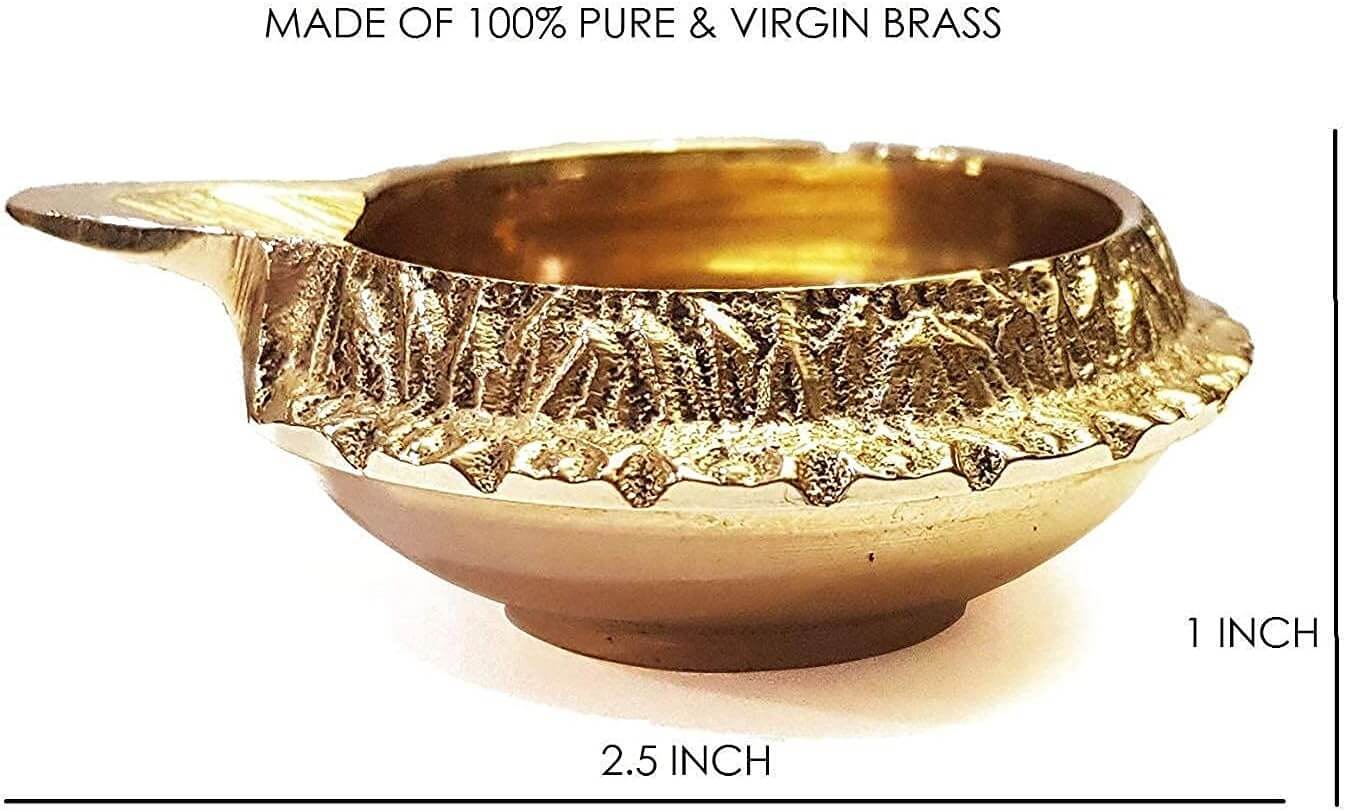 [2 Pieces] Kuber Diya for Home Decoration. Handmade Oil Lamp Golden Engraved Made of Virgin Brass Metal Vilakku for Puja Pooja. Traditional Diwali Indian Housewarming Return Gift Items