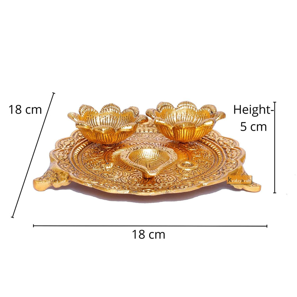 MangalFashions Metal Pooja Thali with Diya for Pooja Home/Temple/Mandir,Decorative Showpiece Pooja Thali Set for Diwali Poojan Wedding Gift Article
