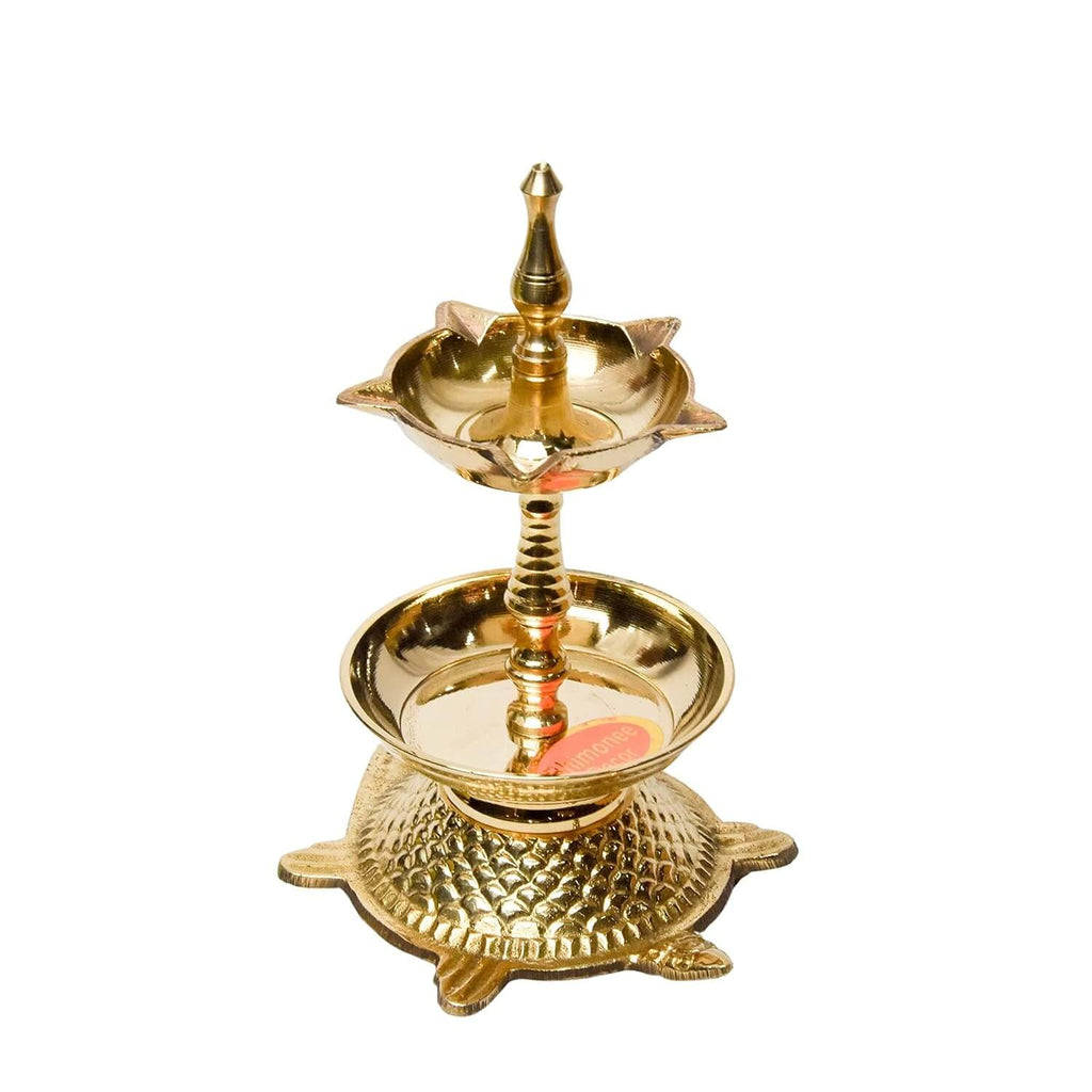 Pure Brass Modern 5 Face Kachua Deep, Deepak, Diya for Pooja (Size: 6.25 Inches, Weight: 380 g)
