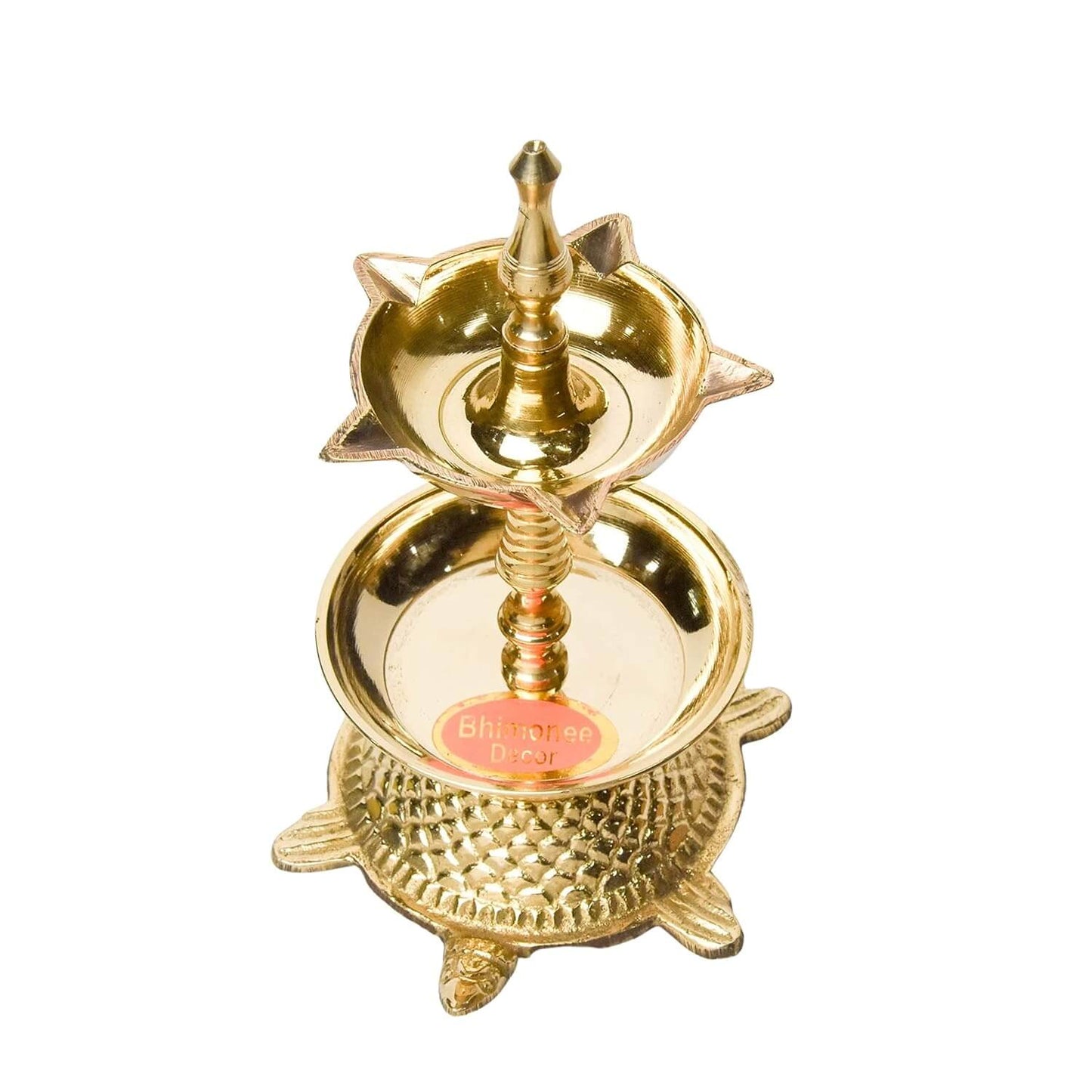 Pure Brass Modern 5 Face Kachua Deep, Deepak, Diya for Pooja (Size: 6.25 Inches, Weight: 380 g)