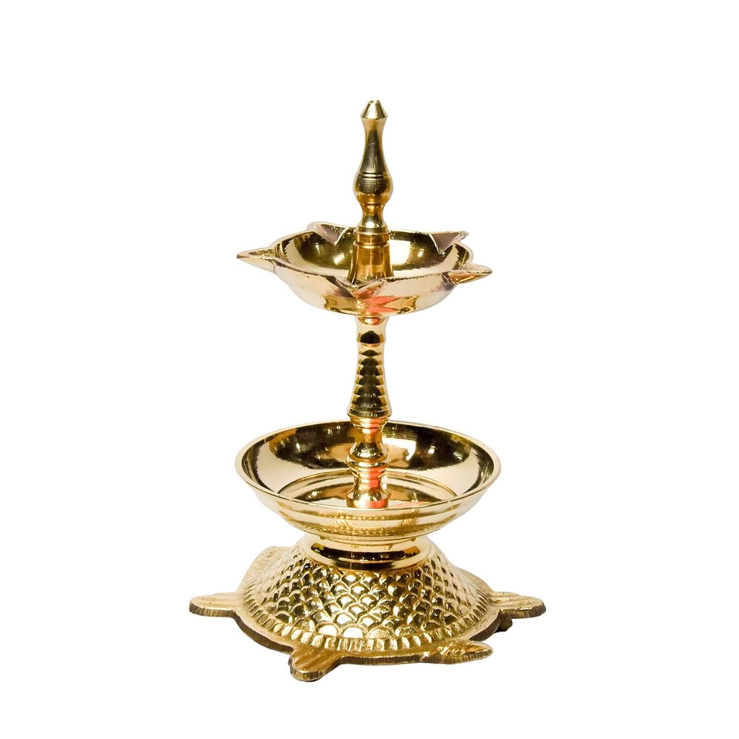 Pure Brass Modern 5 Face Kachua Deep, Deepak, Diya for Pooja (Size: 6.25 Inches, Weight: 380 g)