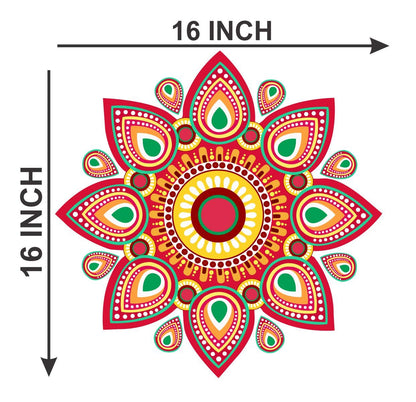 PVC Vinyl Flower Design Rangoli Home Decorative Diwali Floor Sticker Decal for Floor Home Entrance Door (Size: 40 cm X 40 cm)