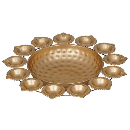 Diya Flower Shape Decorative Urli Handcrafted Bowl for Floating Flowers and Tea Light Candles Home ,Office and Table Decor (14 Inches)