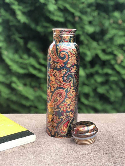 Printed Art Copper Water Bottle (1 Litre) for Healthy Living - School, Office, Travel, Gym (Green Color)