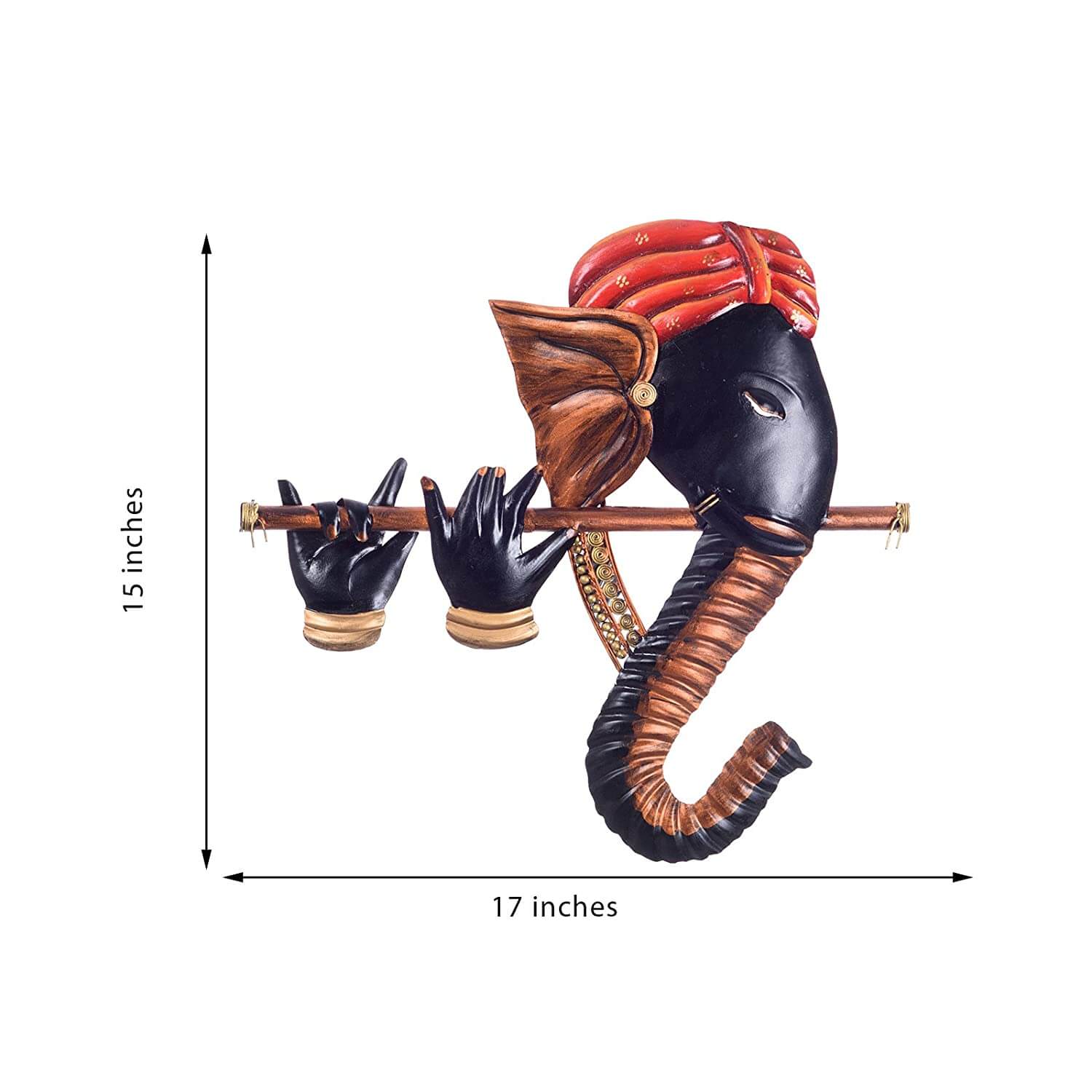 Bansuri Ganesha Wrought Iron Wall Hanging (43 cm x 3 cm x 38)