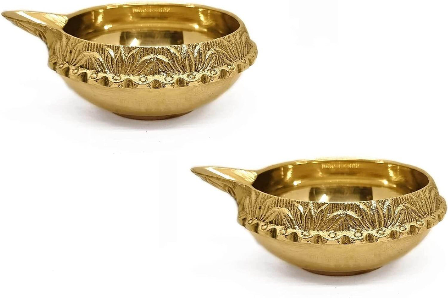 [2 Pieces] Kuber Diya for Home Decoration. Handmade Oil Lamp Golden Engraved Made of Virgin Brass Metal Vilakku for Puja Pooja. Traditional Diwali Indian Housewarming Return Gift Items