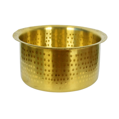 Brass Hammered Pot, Tope Tapeli, Bhagona (1 Liter) for Cooking, Boiling Milk (7.5 Inch Diameter, 3.7 Inches Tall)