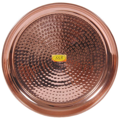 Handmade Hammered Design Pure Copper Plate (29 cm diameter) for Home, Dinner, Kitchen, Serve ware, Gifting