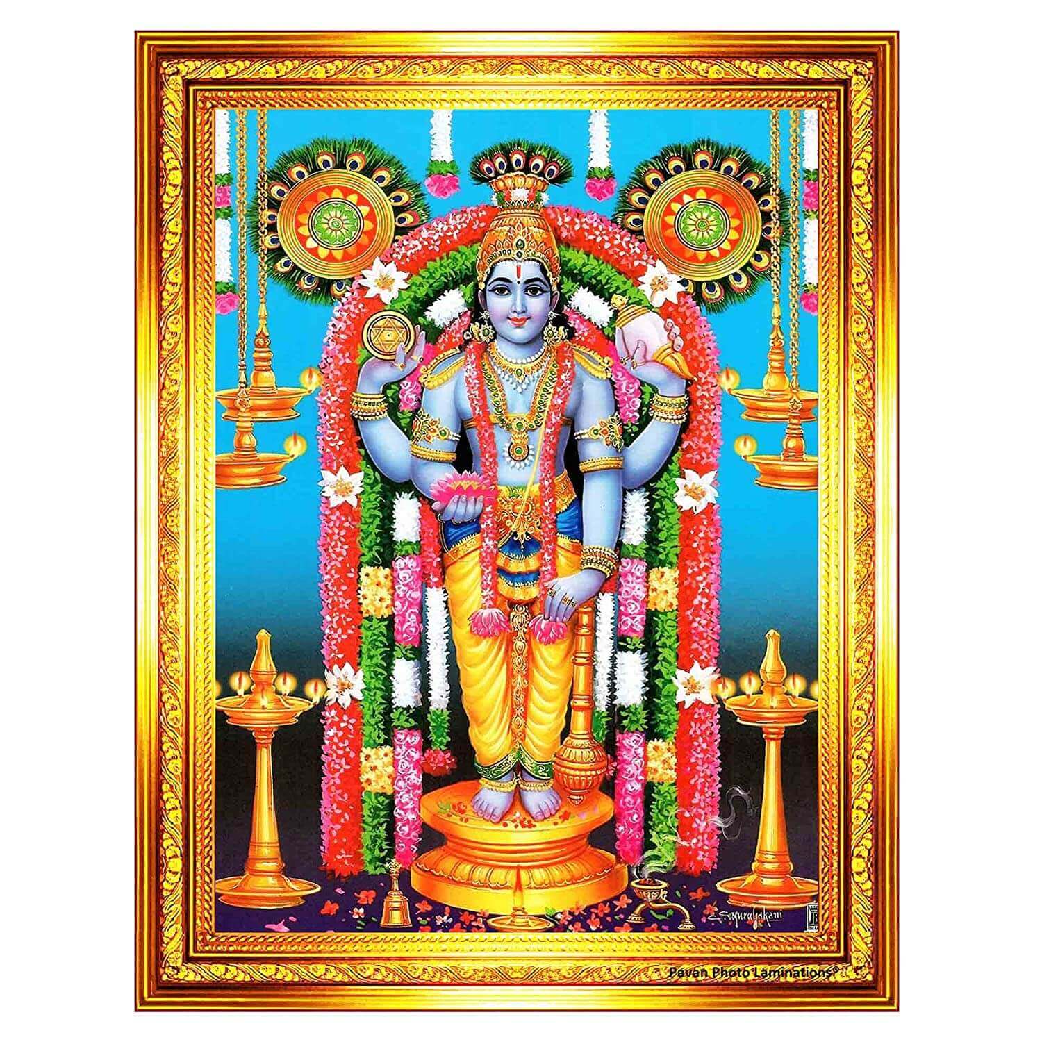 Guruvayurappan Guruvayoor Krishna Guruvayur Wall Art Painting Framed Home Decoration Gift (10x12 Inch)