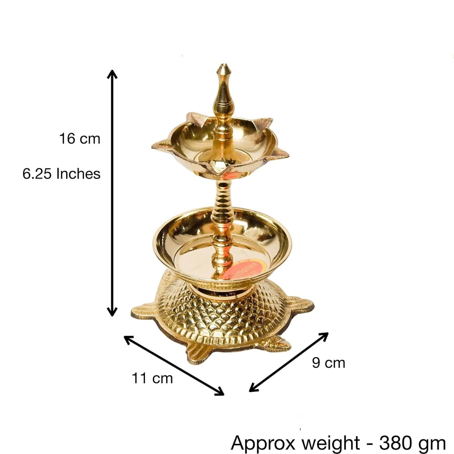 Pure Brass Modern 5 Face Kachua Deep, Deepak, Diya for Pooja (Size: 6.25 Inches, Weight: 380 g)