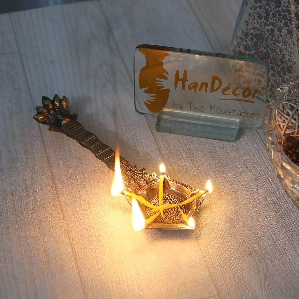 Brass Panchmukhi Nag Head Pooja Spoon (Brown 21 x 7.5 cm)