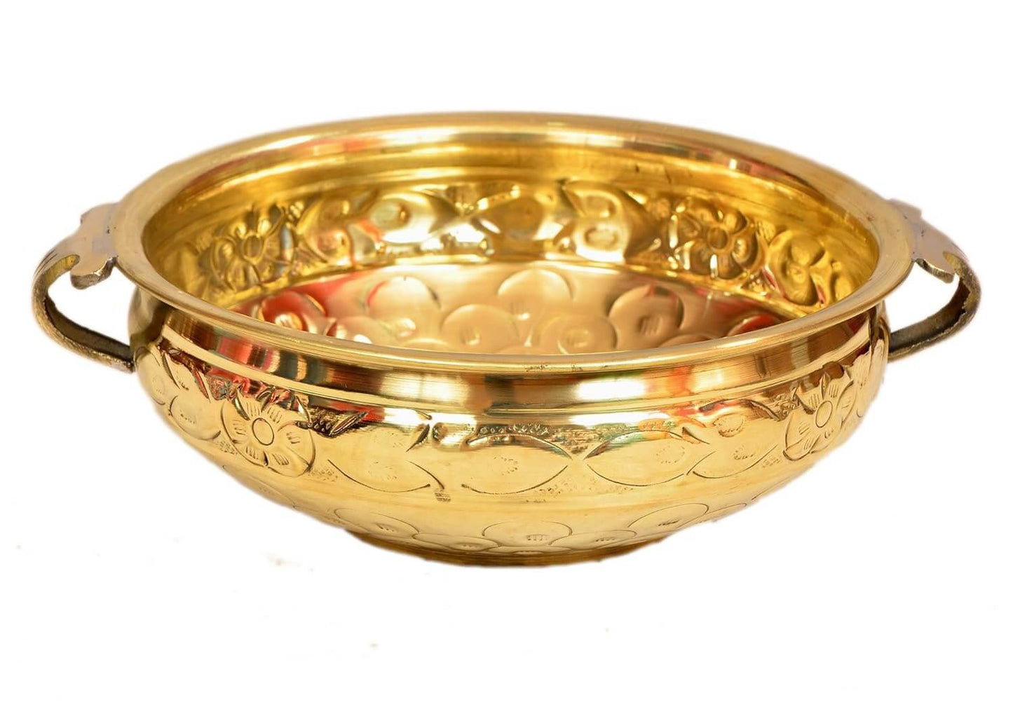 Urli Bowl Hammered Pure Brass Brass urli for Floating Flowers | Urli Pot | Brass Uruli Decorative (Size: 10 Inch Diameter & 4 Inch Tall)