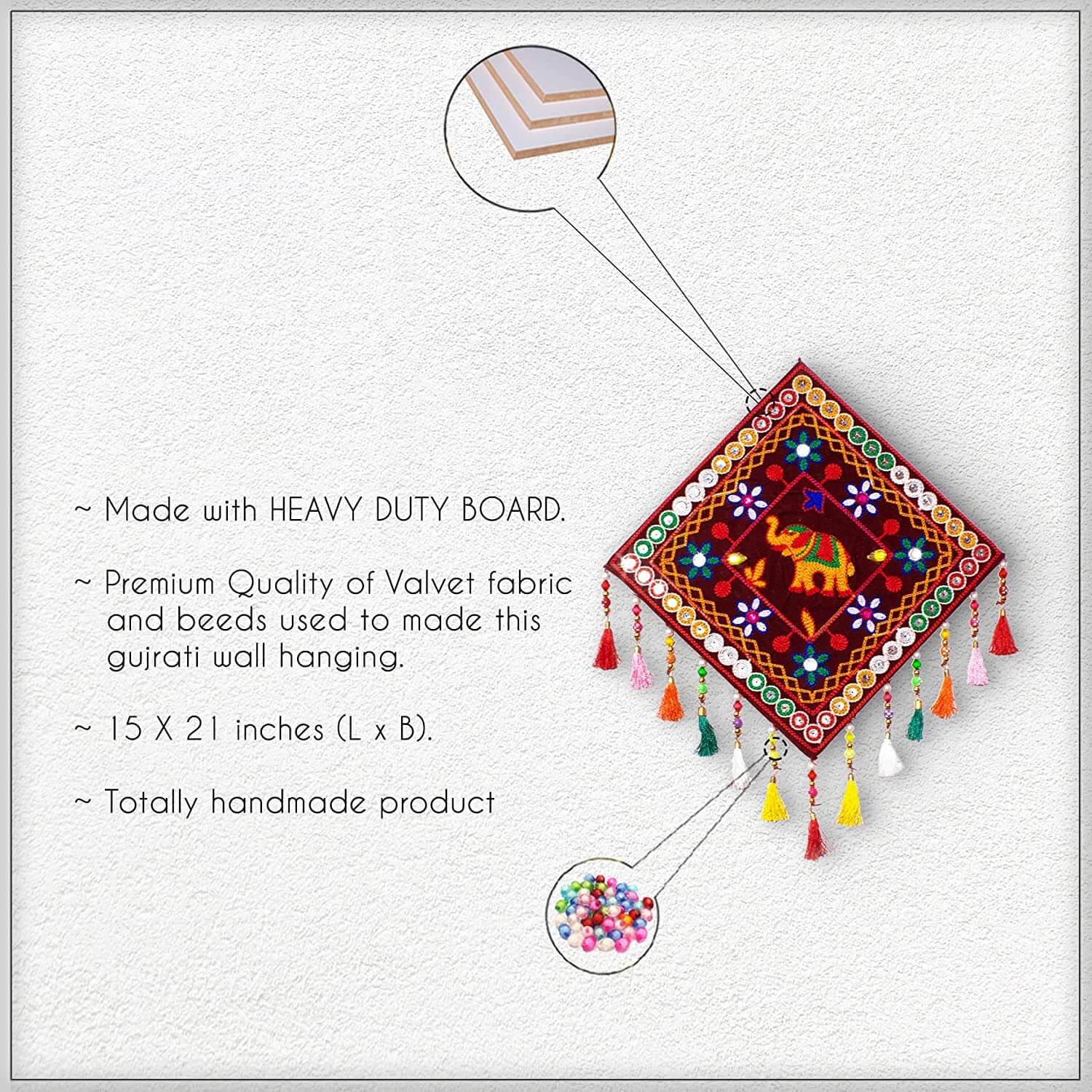 Gujarati Style Wall Hanging Traditional Style Decor (15 X15 in) | Pack of 1 | Wooden Wall Hanger for Home Decor