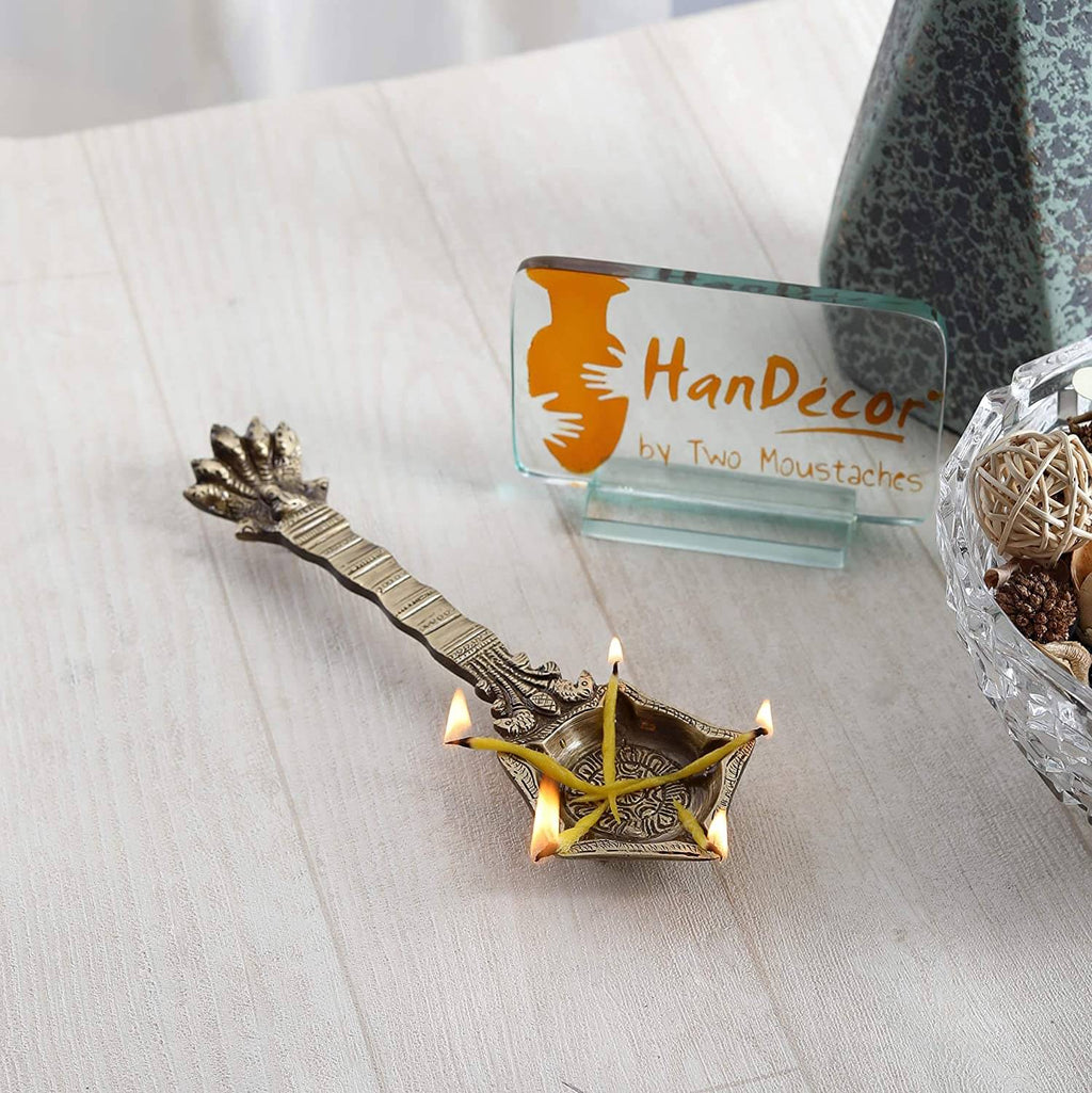 Brass Panchmukhi Nag Head Pooja Spoon (Brown 21 x 7.5 cm)