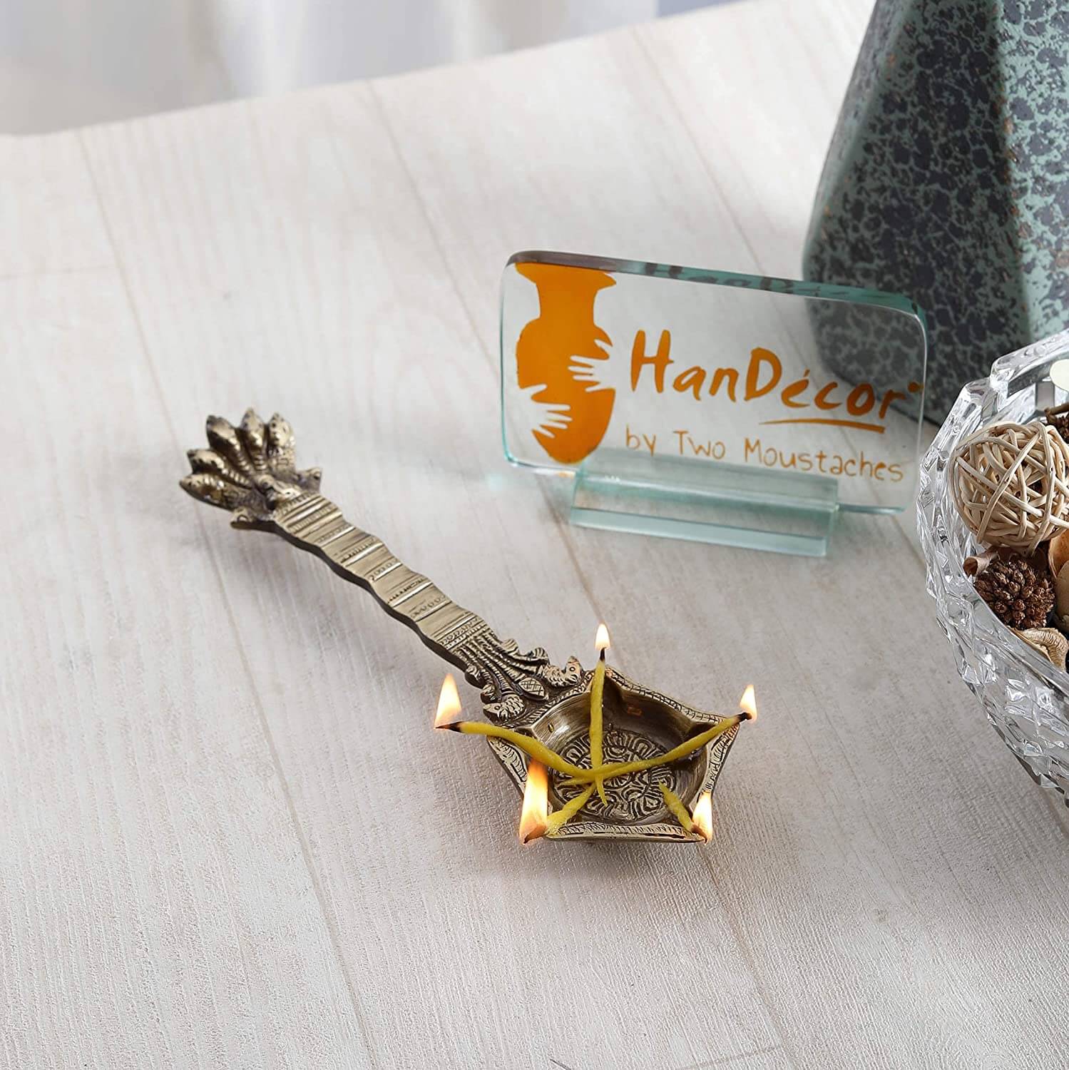 Brass Panchmukhi Nag Head Pooja Spoon (Brown 21 x 7.5 cm)