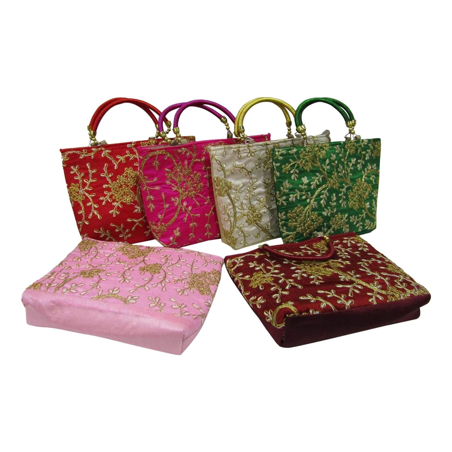 Set Of 6 - Trendy Potli Bags for Return Gifts for Ladies Mehendi, Haldi, Wedding, Sangeet, Engagement, Pooja, Party Favor Bags - Multicolor