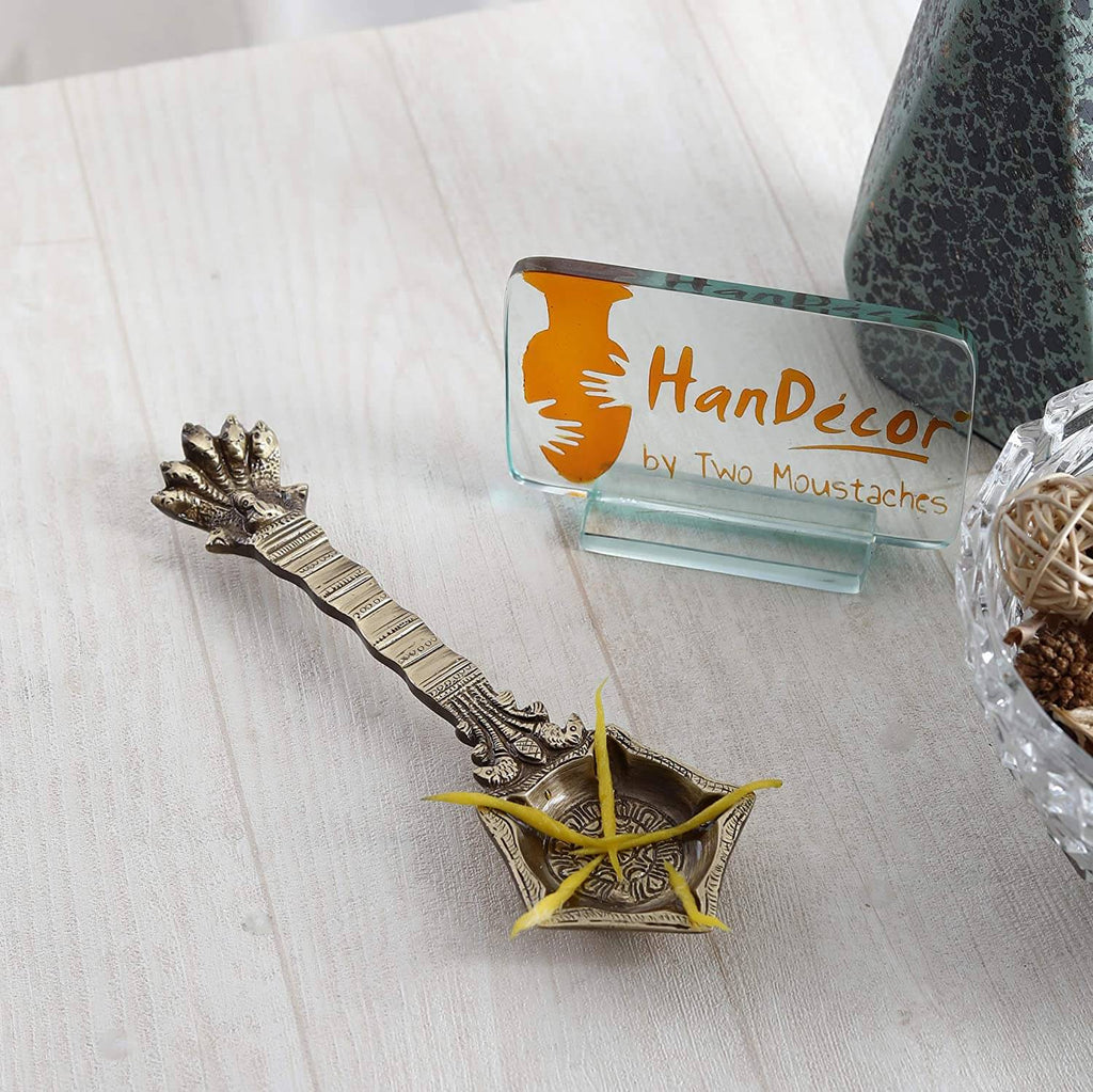 Brass Panchmukhi Nag Head Pooja Spoon (Brown 21 x 7.5 cm)