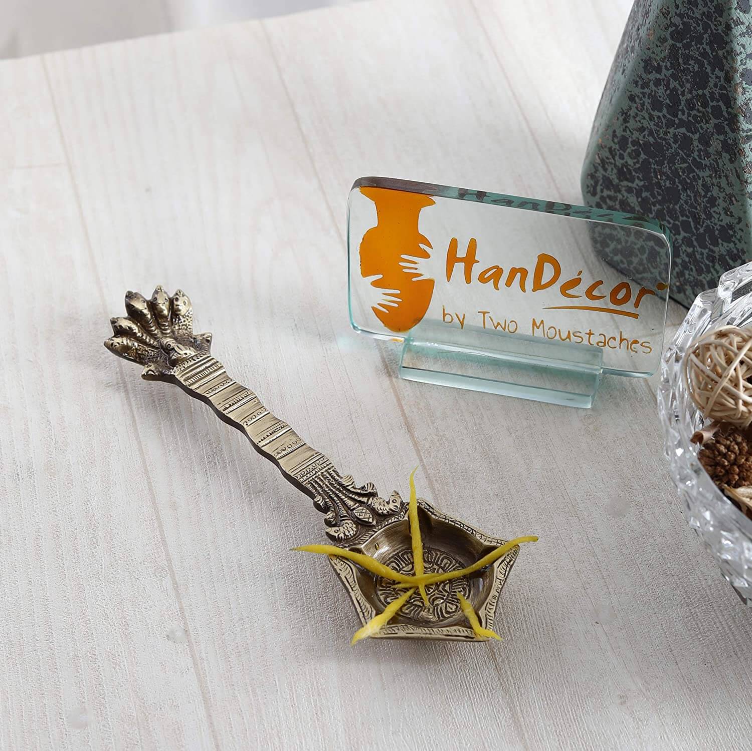 Brass Panchmukhi Nag Head Pooja Spoon (Brown 21 x 7.5 cm)