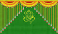 5 x 8 Ft - Green Chatiya With Yellow Ganesh Ji - Traditional Backdrop Curtain for Pooja / Festival (Taiwan Polyester Fabric) (Washable)