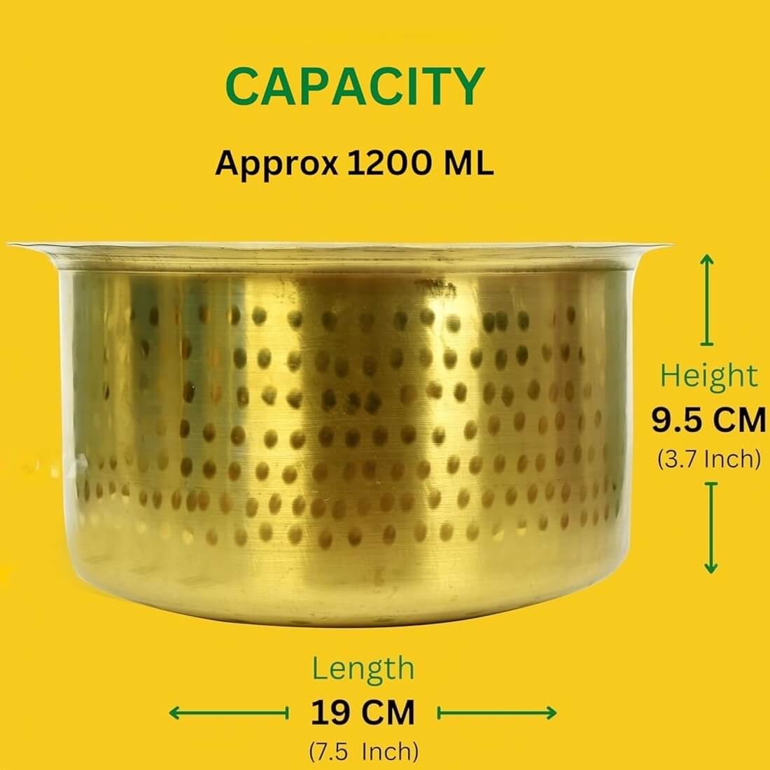 Brass Hammered Pot, Tope Tapeli, Bhagona (1 Liter) for Cooking, Boiling Milk (7.5 Inch Diameter, 3.7 Inches Tall)