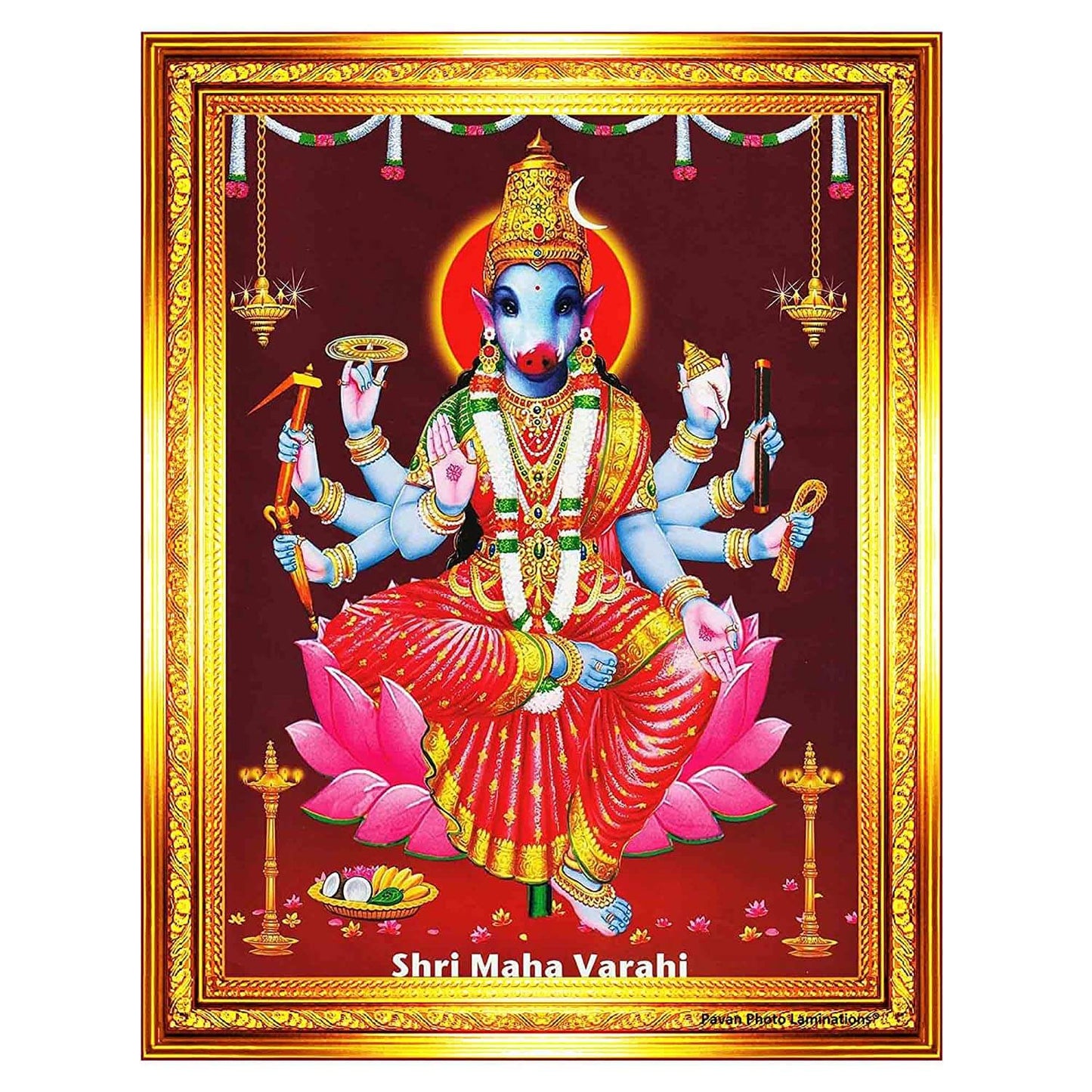 Goddess Sri Maha Varahi Devi Amman Mata Ammavari Photo Frame (Golden Color, Small Size 8 x 6 Inch)