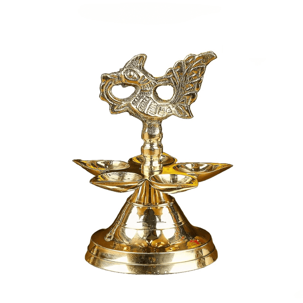 Brass Panchmukhi Diya - 1 Step (2 Pieces) for Home Temple Decoration (LxBxH: 7 cm x 7 cm x 10 cm)