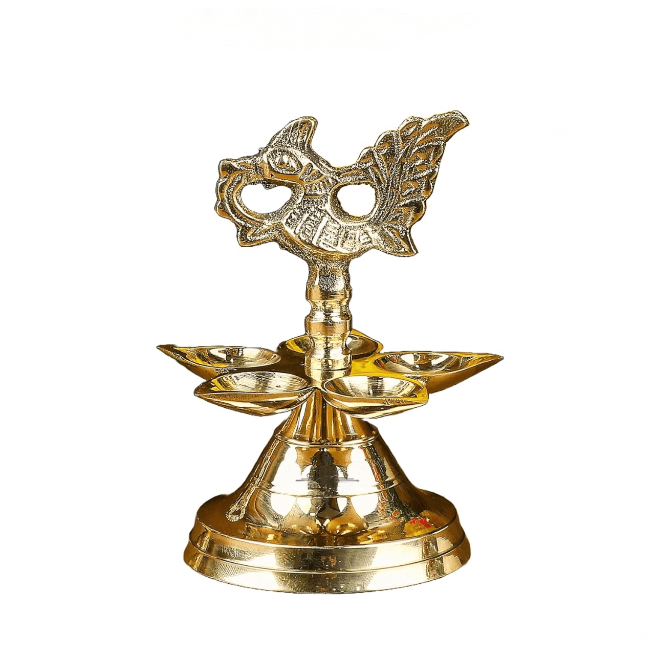 Brass Panchmukhi Diya - 1 Step (2 Pieces) for Home Temple Decoration (LxBxH: 7 cm x 7 cm x 10 cm)
