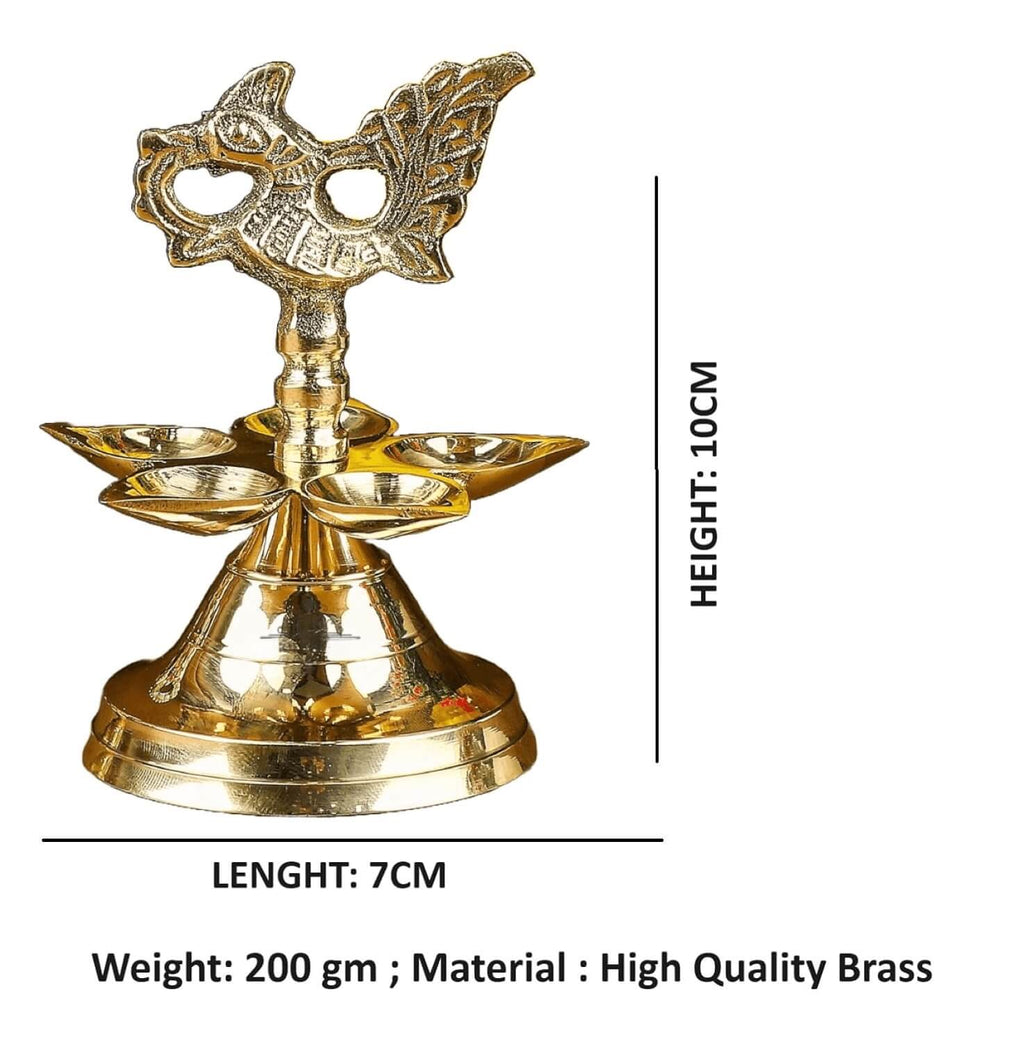 Brass Panchmukhi Diya - 1 Step (2 Pieces) for Home Temple Decoration (LxBxH: 7 cm x 7 cm x 10 cm)