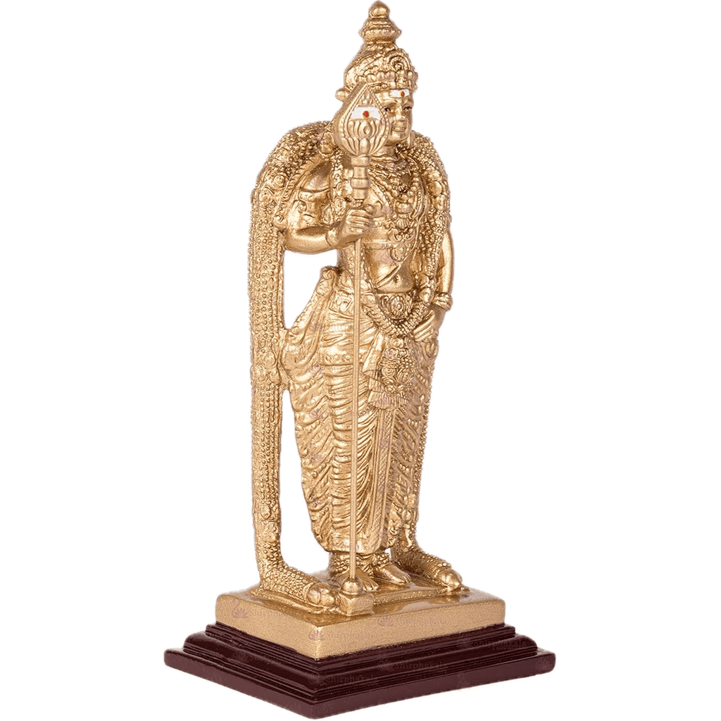 Pathumalai Murugan Statue, Murugan Resin Idol, Gold Finish - 17 cm Height