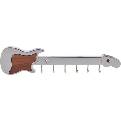 Guitar Chrome Key Holder for Wall - 6 Pin Key Hanging Hooks Rail