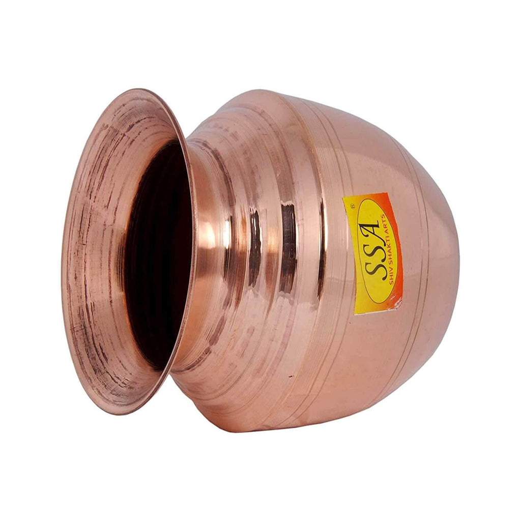 Handmade Pure Copper Rounded and Curved Design Kalash/Lota for Pooja (700 ml, Brown)