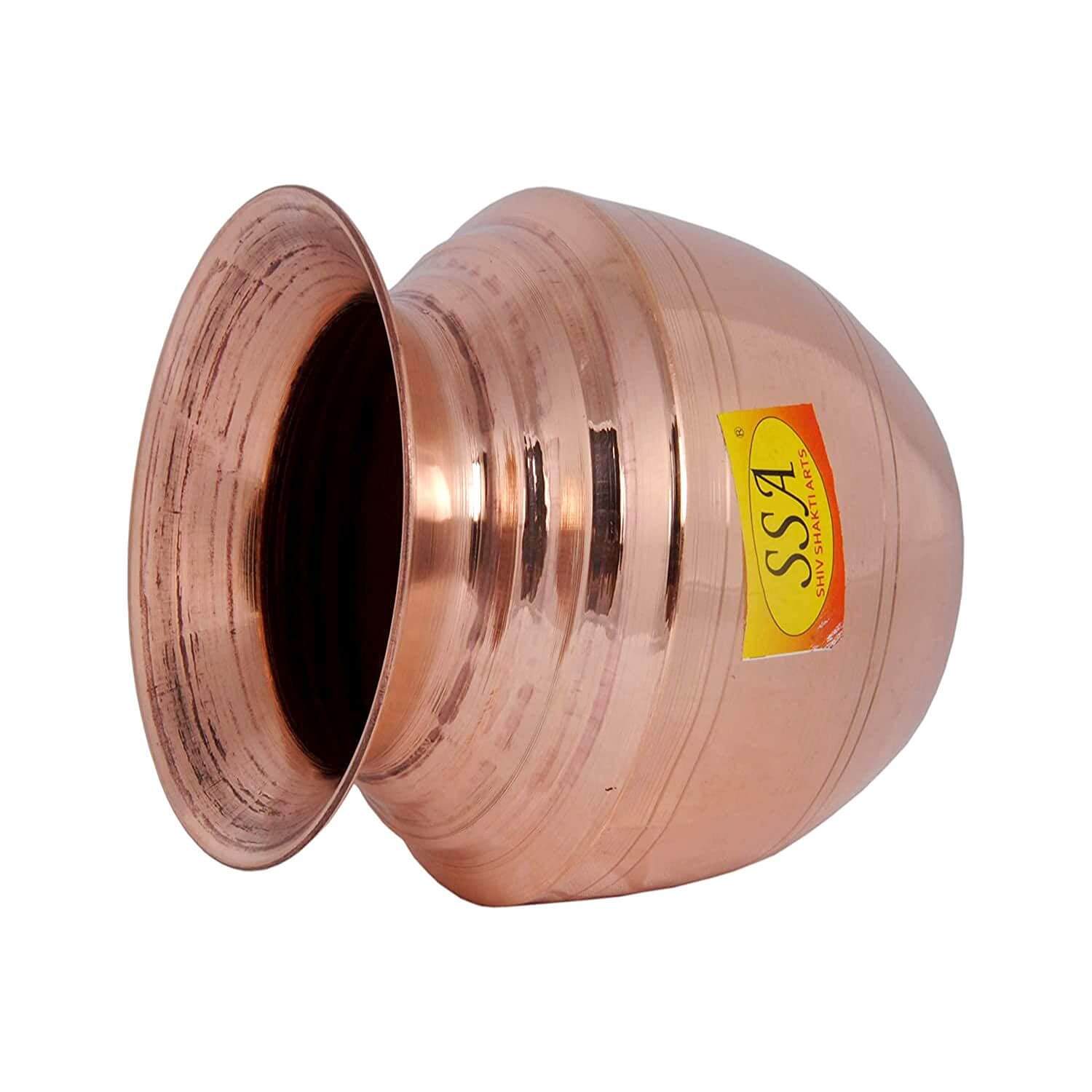 Handmade Pure Copper Rounded and Curved Design Kalash/Lota for Pooja (700 ml, Brown)