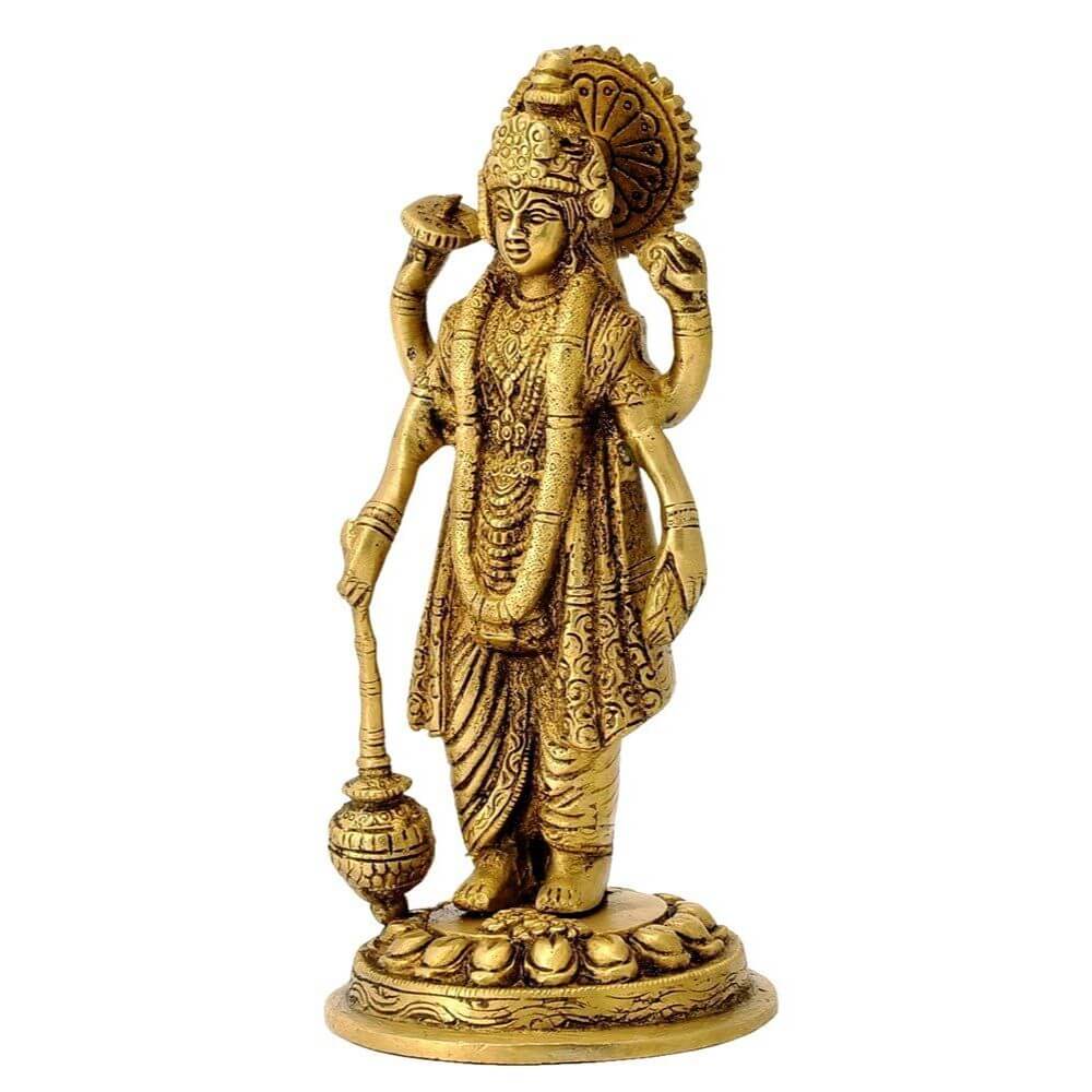 7 pulgadas Lord Bhagwan Vishnu Holding Club Brass Idol (850g) para decoración del hogar, Mandir Puja, regalos, Vastu Dosha